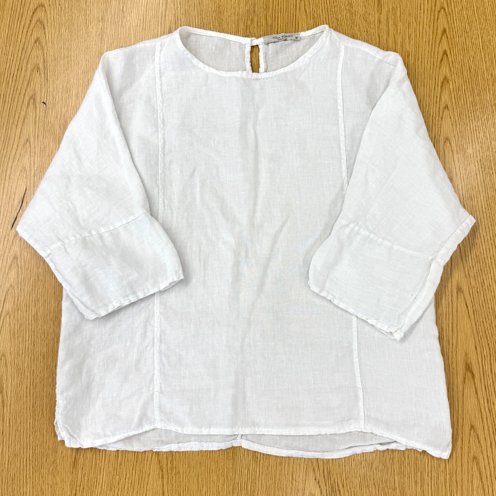 Viola Borghi Women’s White Linen Blouse Size M Natural Fibers Coastal Relaxed